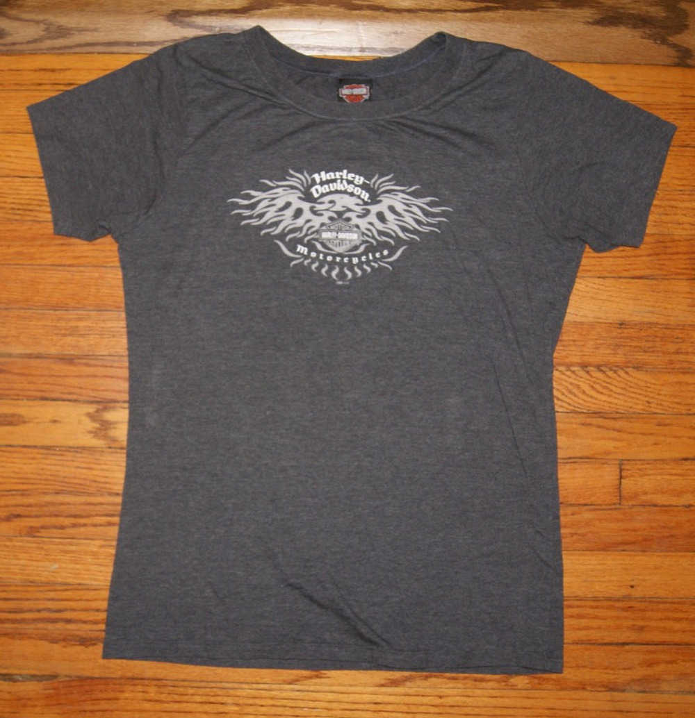 Vintage Harley Davidson Motorcycles Flaming Eagle Gray Womens XL TShirt USA Made